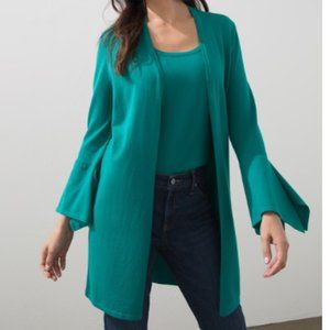 NWT Chico's Cardigan Sweater Bell Sleeve Knit Long Line Boho Kelly Green Medium